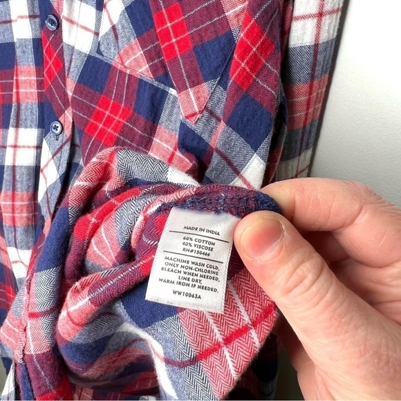 Market & Spruce Red White Blue Plaid Long Sleeve Button Shirt Stitch Fix XXL - Picture 6 of 12